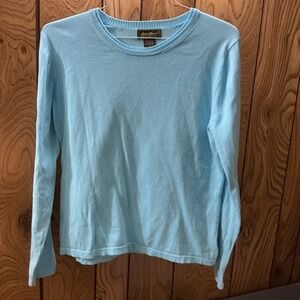 Eddie Bauer Pima Cotton Lite Blue Sweater Sz Large Y2k Boxy Soft